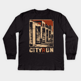 City Run – Futuristic Urban Escape Cyberpunk Poster Kids Long Sleeve T-Shirt