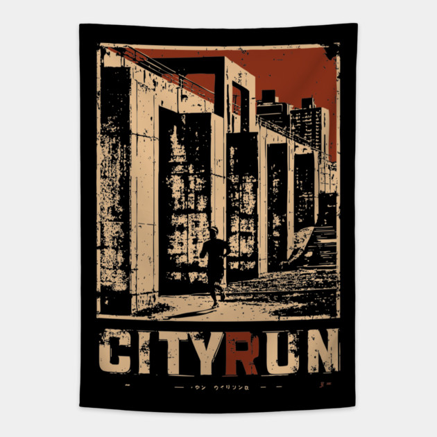 City Run – Futuristic Urban Escape Cyberpunk Poster Tapestry by TuncGK