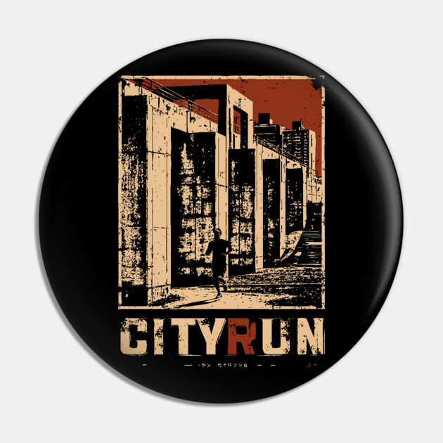 City Run – Futuristic Urban Escape Cyberpunk Poster Pin by TuncGK