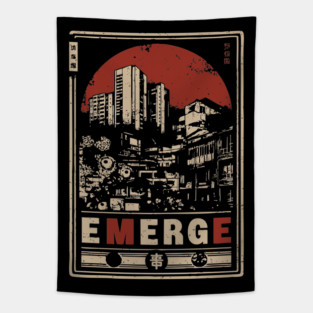 EMERGE – Red Sun Urban Skyline Philosophy Poster Tapestry