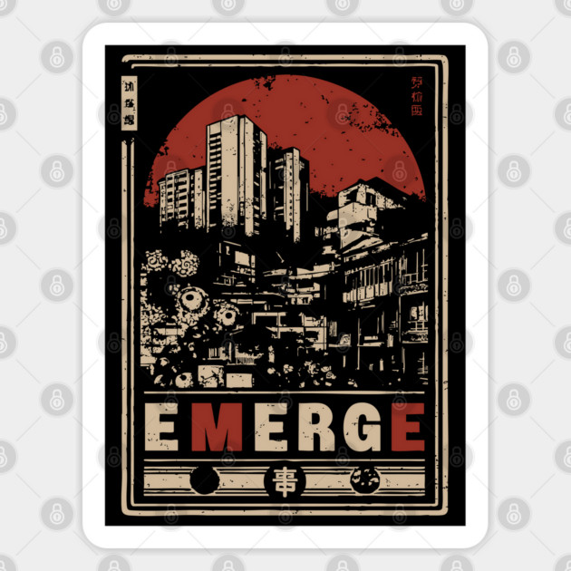 EMERGE – Red Sun Urban Skyline Philosophy Poster Sticker by TuncGK