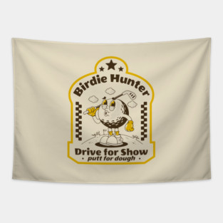 Birdie Hunter. Retro golf character Tapestry