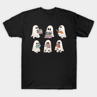 Halloween Cute Ghosts Reading Books T-Shirt