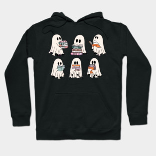 Halloween Cute Ghosts Reading Books Hoodie