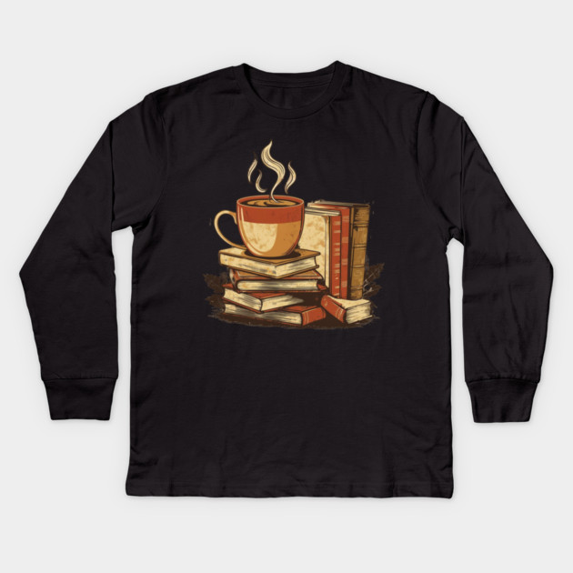 vintage Still Life Coffee and Books Kids Long Sleeve T-Shirt by SR8891