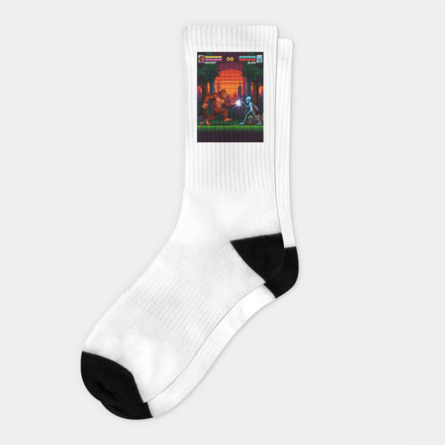 Bigfoot and Alien, Arcade video game #2 Socks by Megadorim
