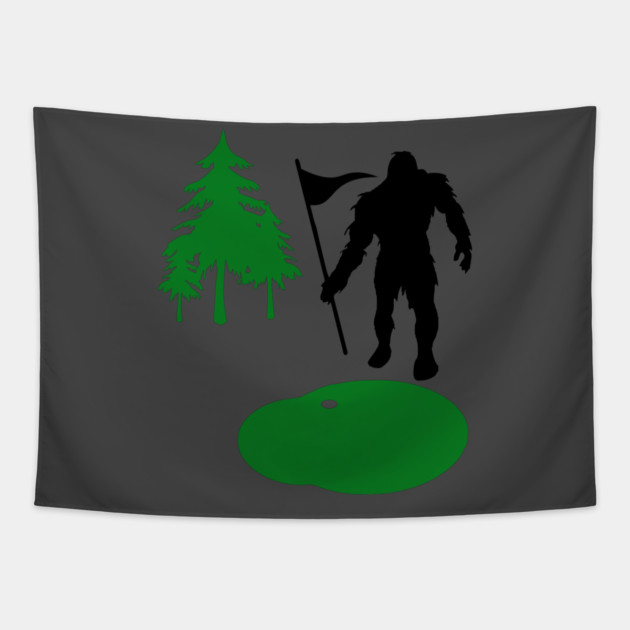 Sasquatch on the Green – Bigfoot’s Secret Swing Tapestry by DonWillisJrArt