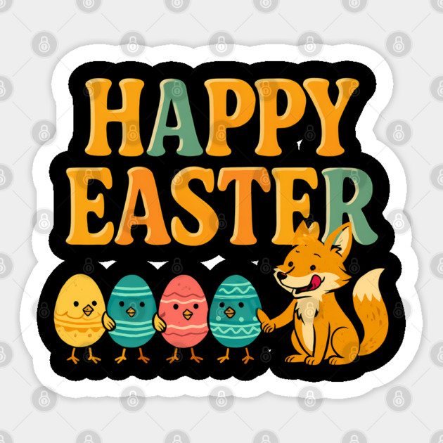 Happy Easter – Funny Egg Parade with Fox Illustration Sticker by Hobby Helpers Merch