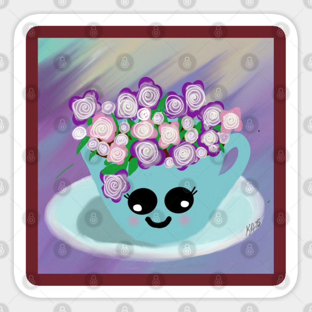 Tea cup flower Sticker by Kristonya Art