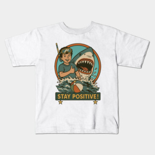 Stay Positive – Retro Shark Attack Beach Vibes Kids T-Shirt