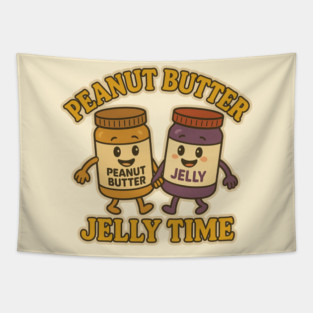 Peanut Butter Jelly Time – Cute Cartoon Jar Duo Design Tapestry