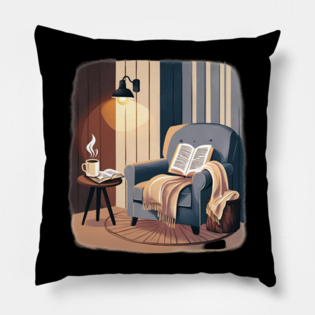 Cozy Coffee & Book Nook Aesthetic Pillow by SR8891