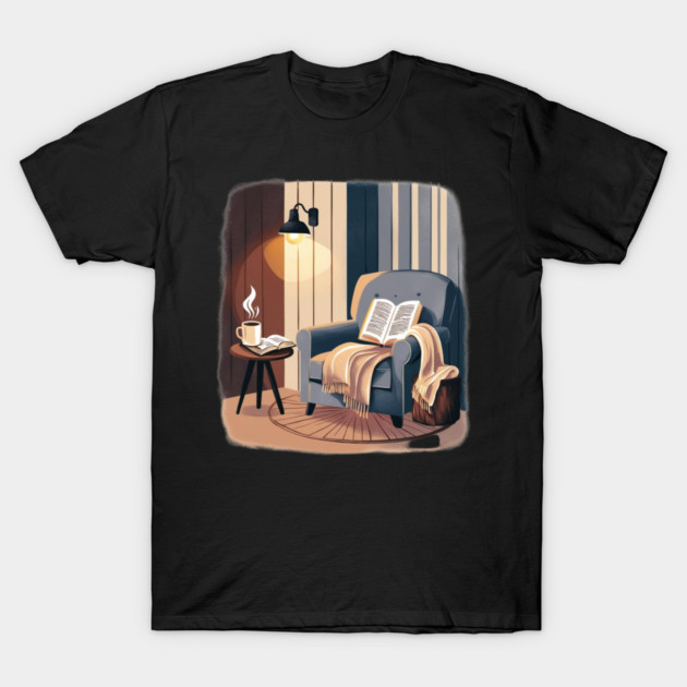 Cozy Coffee & Book Nook Aesthetic T-Shirt by SR8891