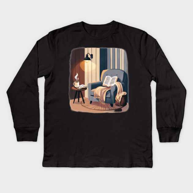 Cozy Coffee & Book Nook Aesthetic Kids Long Sleeve T-Shirt by SR8891