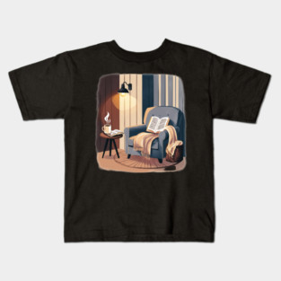 Cozy Coffee & Book Nook Aesthetic Kids T-Shirt