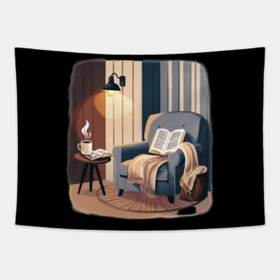Cozy Coffee & Book Nook Aesthetic Tapestry