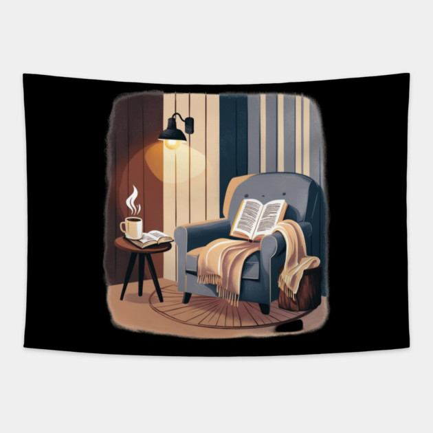 Cozy Coffee & Book Nook Aesthetic Tapestry by SR8891