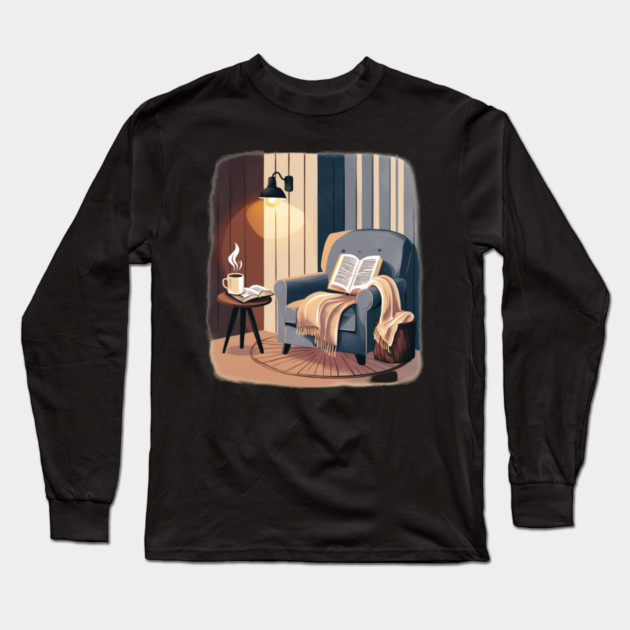 Cozy Coffee & Book Nook Aesthetic Long Sleeve T-Shirt by SR8891