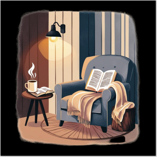 Cozy Coffee & Book Nook Aesthetic Wall Art by SR8891