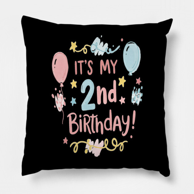 Two-riffic Birthday Tee - Level 2 Unlocked! Festive Second Birthday Fun Pillow by OUTFITPAW