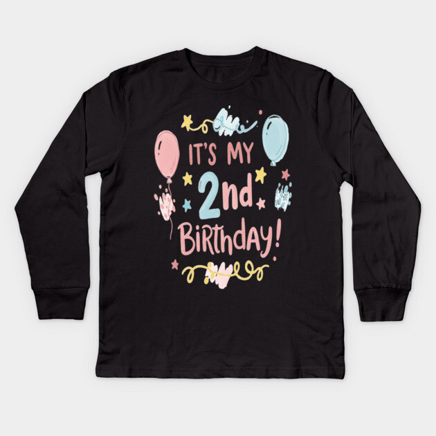 Two-riffic Birthday Tee - Level 2 Unlocked! Festive Second Birthday Fun Kids Long Sleeve T-Shirt by OUTFITPAW