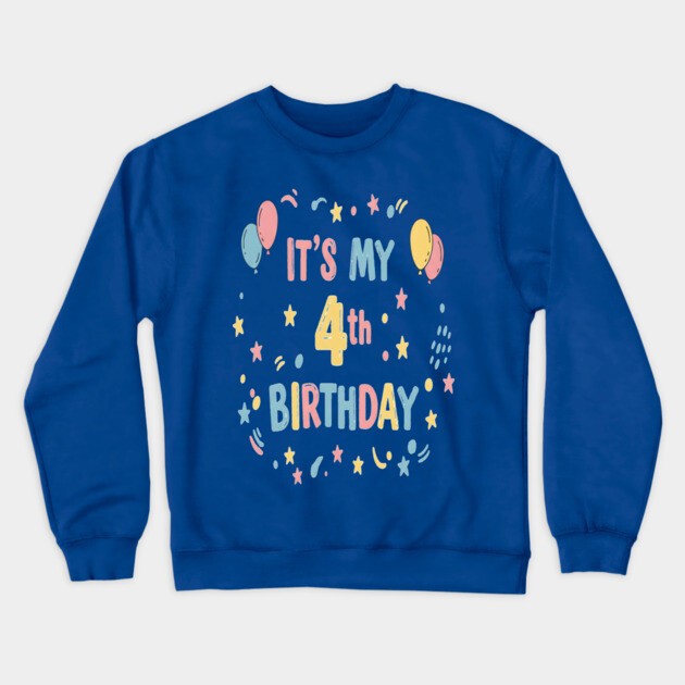 Four-tastic Birthday Tee - Officially Too Cool for Preschool - Joyful Fourth Birthday Stars Crewneck Sweatshirt by OUTFITPAW