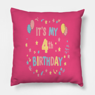 Four-tastic Birthday Tee - Officially Too Cool for Preschool - Joyful Fourth Birthday Stars Pillow