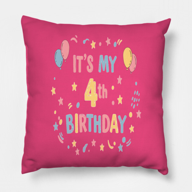 Four-tastic Birthday Tee - Officially Too Cool for Preschool - Joyful Fourth Birthday Stars Pillow by OUTFITPAW