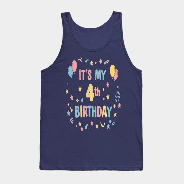 Four-tastic Birthday Tee - Officially Too Cool for Preschool - Joyful Fourth Birthday Stars Tank Top by OUTFITPAW