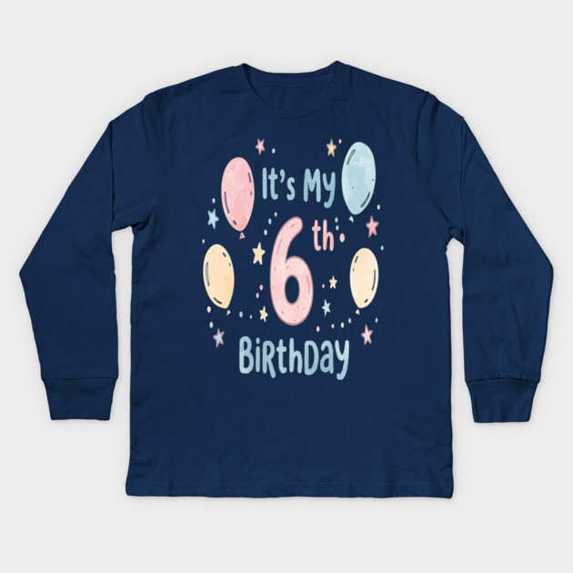 Sixth Birthday Tee - Officially Leveling Up to Awesome Sixth Birthday Party Kids Long Sleeve T-Shirt by OUTFITPAW