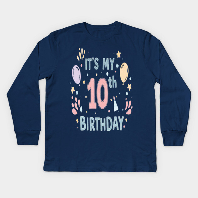 Tenth Birthday Tee - Officially Double Digits & Dangerous Kids Long Sleeve T-Shirt by OUTFITPAW