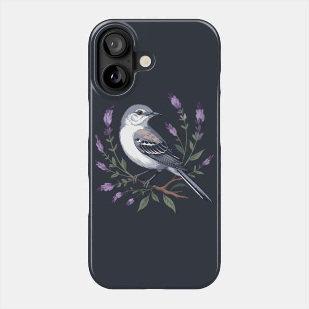 Northern Mockingbird Among Lavender Wildflowers Phone Case by BirdsnStuff