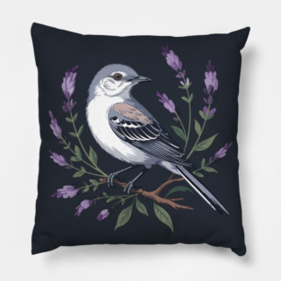 Northern Mockingbird Among Lavender Wildflowers Pillow