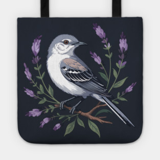 Northern Mockingbird Among Lavender Wildflowers Tote