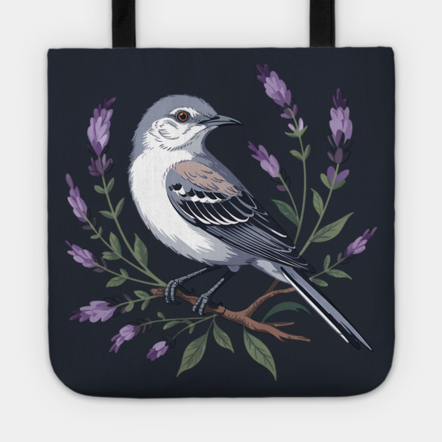 Northern Mockingbird Among Lavender Wildflowers Tote by BirdsnStuff