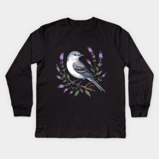 Northern Mockingbird Among Lavender Wildflowers Kids Long Sleeve T-Shirt