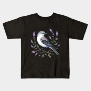 Northern Mockingbird Among Lavender Wildflowers Kids T-Shirt