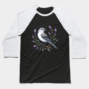 Northern Mockingbird Among Lavender Wildflowers Baseball T-Shirt