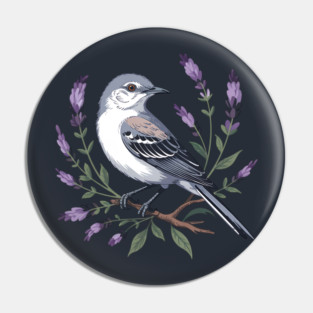 Northern Mockingbird Among Lavender Wildflowers Pin