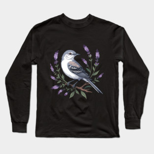 Northern Mockingbird Among Lavender Wildflowers Long Sleeve T-Shirt