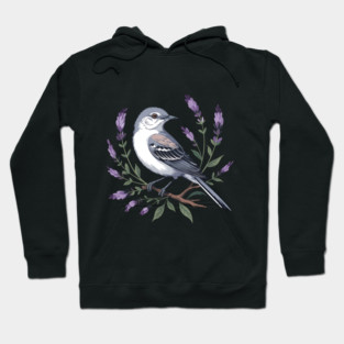 Northern Mockingbird Among Lavender Wildflowers Hoodie