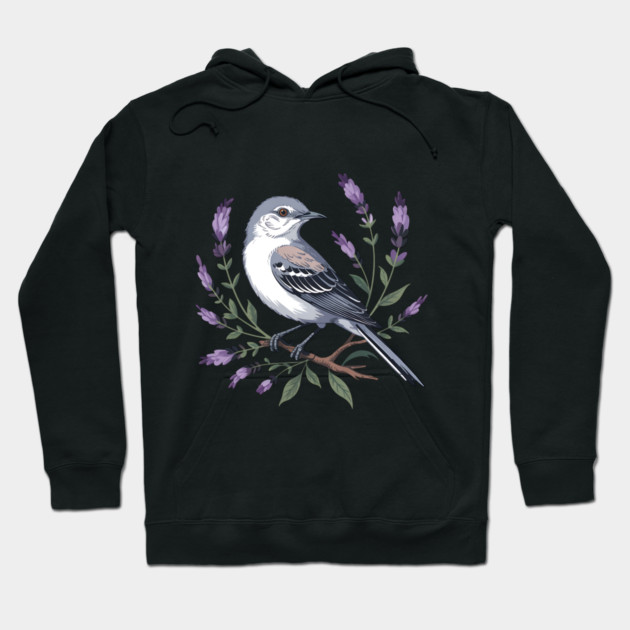 Northern Mockingbird Among Lavender Wildflowers Hoodie by BirdsnStuff