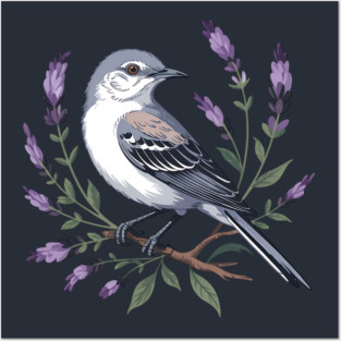 Northern Mockingbird Among Lavender Wildflowers Posters and Art