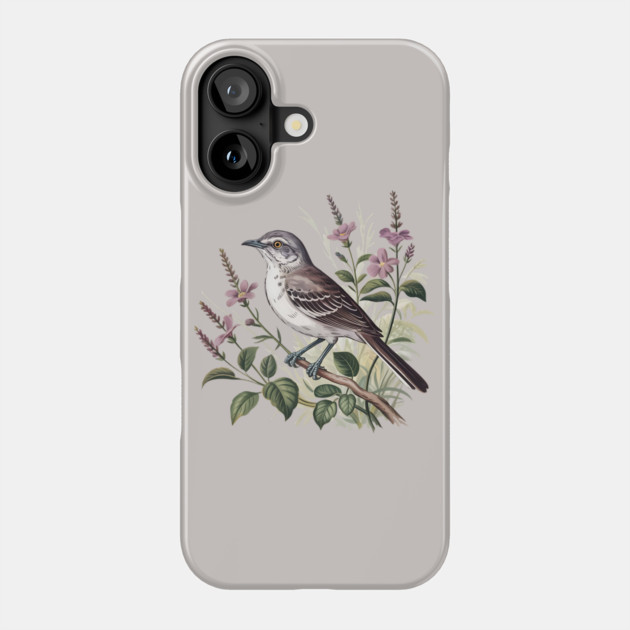 Northern Mockingbird Among Pink Blooms Phone Case by BirdsnStuff