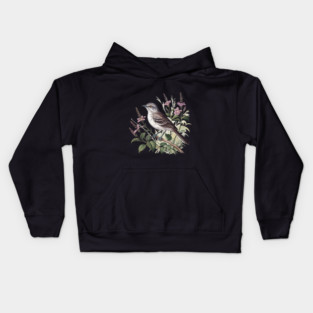 Northern Mockingbird Among Pink Blooms Kids Hoodie