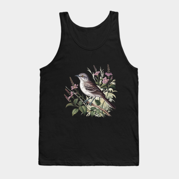 Northern Mockingbird Among Pink Blooms Tank Top by BirdsnStuff
