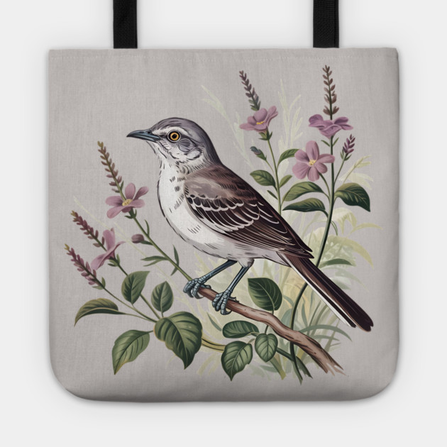 Northern Mockingbird Among Pink Blooms Tote by BirdsnStuff