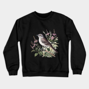 Northern Mockingbird Among Pink Blooms Crewneck Sweatshirt