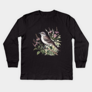 Northern Mockingbird Among Pink Blooms Kids Long Sleeve T-Shirt