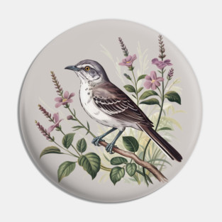 Northern Mockingbird Among Pink Blooms Pin